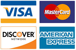 We accept Visa, MasterCard, Discover, and American Express credit cards.