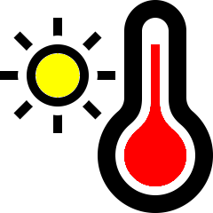 A thermometer showing a high reading with a blazing sun